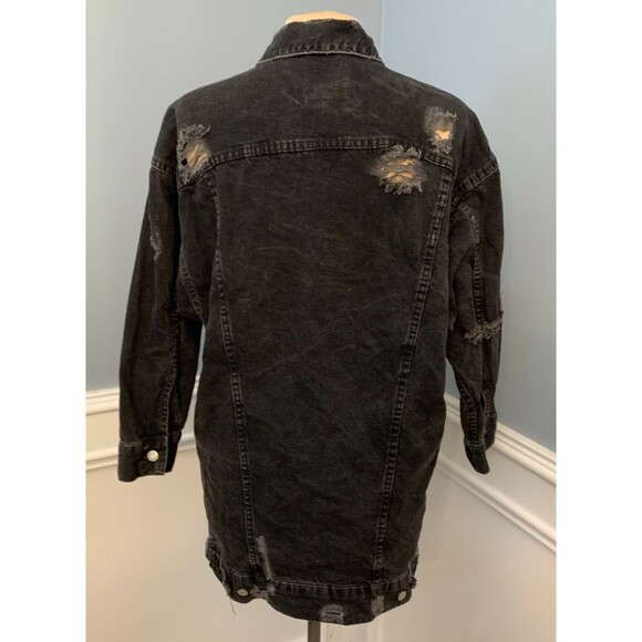 Zara Jacket Womens M Trafaluc Denim Longline Distressed Oversized Button Up - Picture 2 of 9